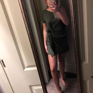 One Shoulder Waist Wrap Olive Dress